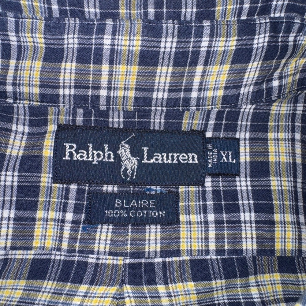 Ralph Lauren Blaire Mens XL Blue Yellow Plaid Short Sleeve Button‎ Down Shirt - Picture 4 of 7